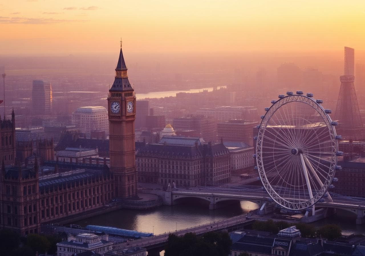 UK landmarks at golden hour